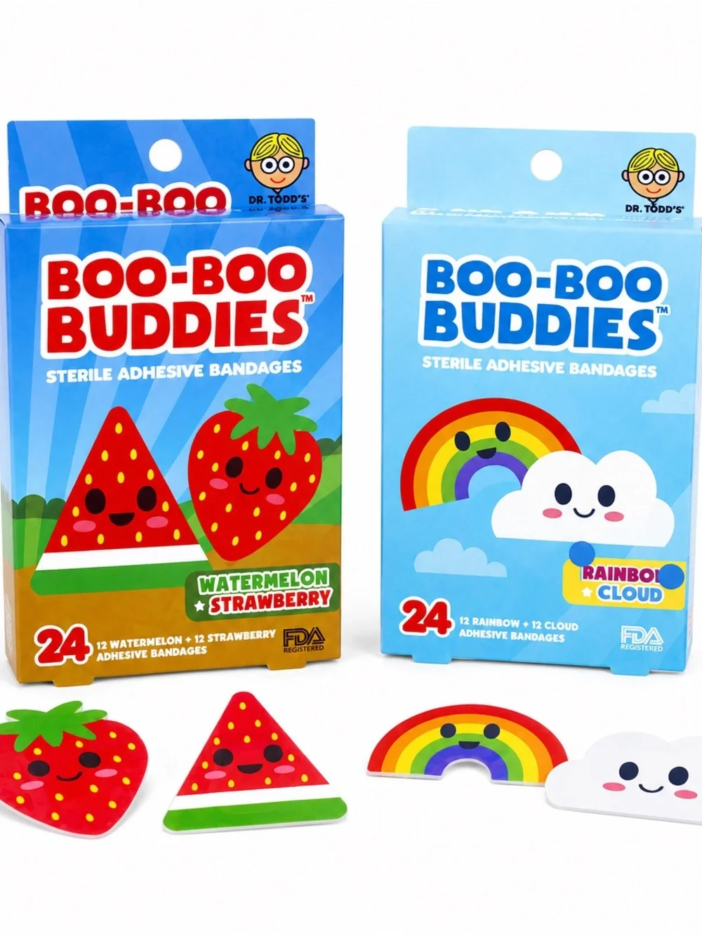 NEW - Boo-Boo Buddies Kid Bandages: Watermelon/Strawberry & Rainbow/Cloud 48PCS
